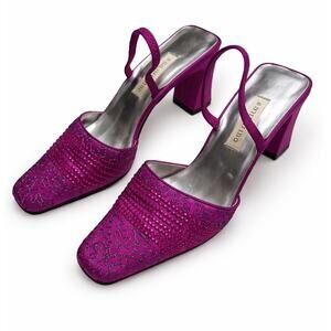 Vintage Ann Marino Magenta Beaded Slingback Heels Size 6 Y2K Sparkle Heels